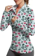 GGOV Golf Shirts for Woman UPF 50+ Sun Protection Quick Dry Lightweight Long Sleeve Polo Shirts for Woman Rash Guard Flamingo