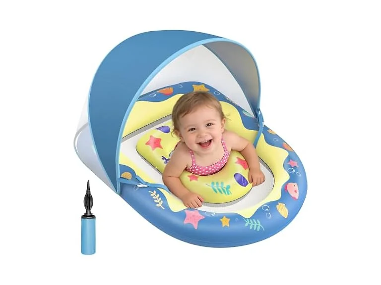 JUNLLY Baby Pool Float with Canopy, Blue