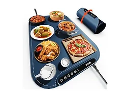 Warming Mat for Food, Voriah Electric Warming Tray with 99H Timer & 8 Temperature Settings, Foldable Food Warmer with °C/°F Switch, Keeps Food Warm at Buffets, Sabbath, Family Gatherings（Navy Blue）
