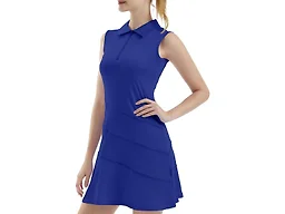 FKEEP Women's Tennis Golf Dresses Zipper V-Neck Sport Activewear with Shorts and Pocket Workout Athletic (Sapphire Blue, L)
