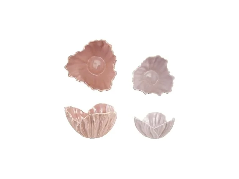 2PC Stoneware Flower-Shaped Bowls Pink and Purple