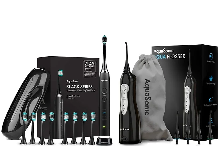 AquaSonic Black Series Toothbrush Flosser Bundle