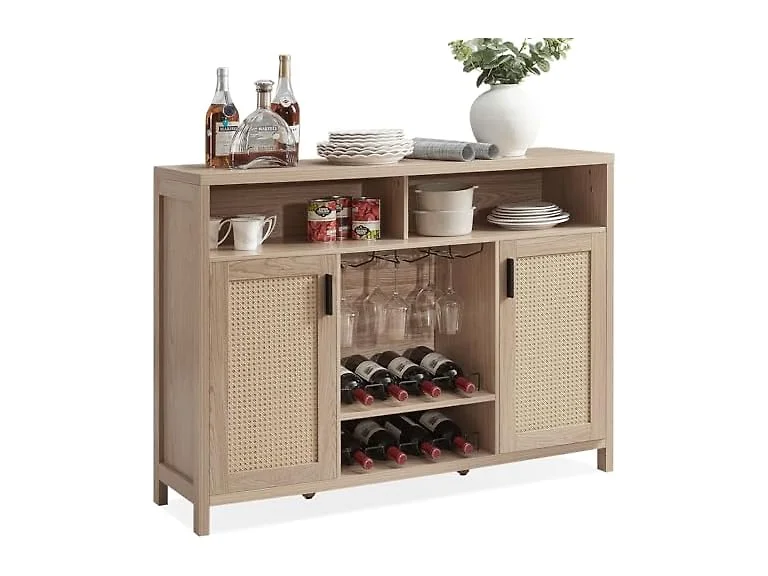 Alaxgumrol Rattan Bar Cabinet, Oak