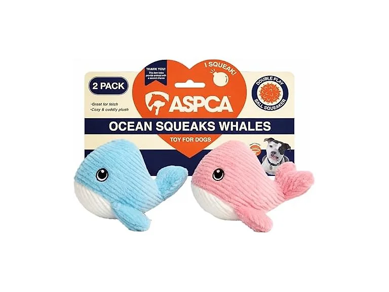 ASPCA 2 Pack Plush Dog Toy with Squeaker, Whales
