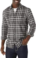 Amazon Essentials Men's Slim-Fit Flannel Long-Sleeve Button Down Shirt, Two-Pocket, 100% Cotton, Plaid, Grey Plaid, X-Small