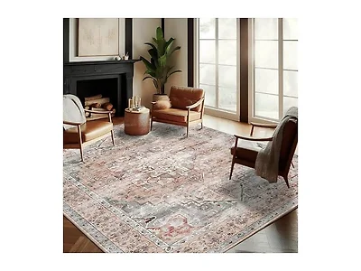 CHAMPLANT Red Retro Flowers Area Rug 9'x12'