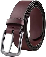 KM Legend Mens Leather Dress Belt for Work Business and Casual, Boston Dark Brown, 42 US