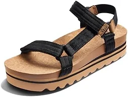 REEF Cushion Rem Hi Women's Platform Sandal, Adjustable Strap, Arch Support and Heel Cupping, Black/Tan, 9.5