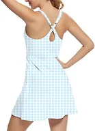 GGOV Tennis Dress for Women Athletic Golf Dress with Shorts and Pockets Backless Workout Dress with Adjustable Straps Blue Plaid
