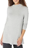 Amazon Essentials Women's Jersey Long-Sleeve Mock Neck Swing Tunic Top, Relaxed Fit Pullover, Light Grey Heather, Large