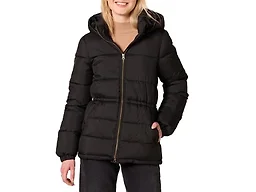 Amazon Essentials Women's Heavyweight Quilted Hooded Puffer Winter Jacket with Adjustable Waist, Black, Small