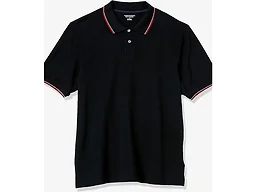 Amazon Essentials Men's Regular-Fit Cotton Pique Polo Shirt (Available in Big & Tall), Black Red White Thin Stripe, Large