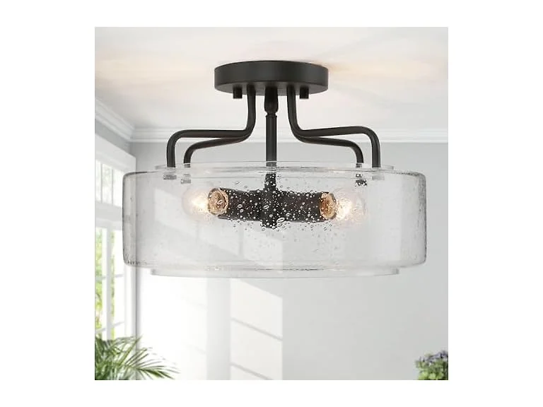 LALUZ Faux Wood Ring Ceiling Light Fixture, 14.5"
