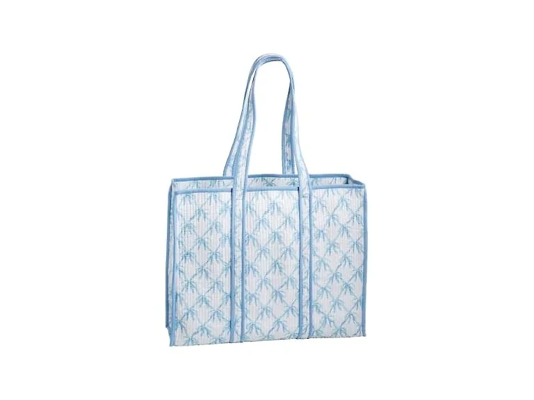 Mud Pie Women's White Bow Block Print Tote