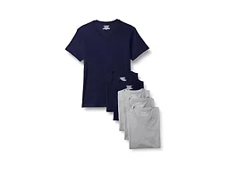 Amazon Essentials Men's Slim Fit V-Neck Undershirt, Breathable Cotton, Pack of 6, Medium Grey Heather/Navy, XX-Large