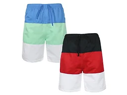 Men's 2-Pack Quick Dry Swim Board Shorts With Color Panel Patch Design (Sizes, S-2XL)