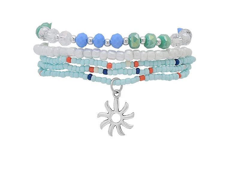 Stretch Beaded Bracelet Stack with Sun Charm