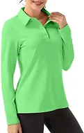 FKEEP Women Long Sleeve Polo Shirt Golf Sport Top Athletic Sportswear Tennis Activewear (Neon Green, S)