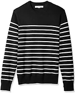 Amazon Essentials Men's Crewneck Sweater, Charcoal/White Mariner Stripe, X-Small