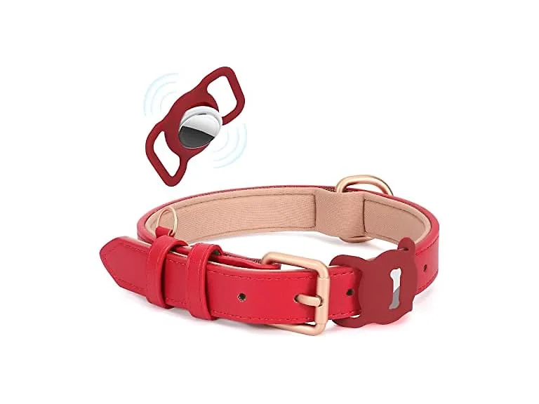 Airtag Leather Dog Collar for Small Medium L