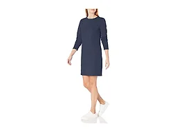 Amazon Essentials Women's Relaxed Fit Long-Sleeve Sweatshirt Dress with Ribbed Details, Crewneck Fleece Above-The-Knee, Cotton Blend, Navy, X-Large