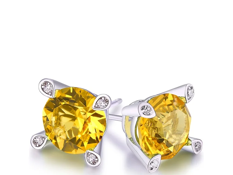 14K White Gold Plated Citrine Studs