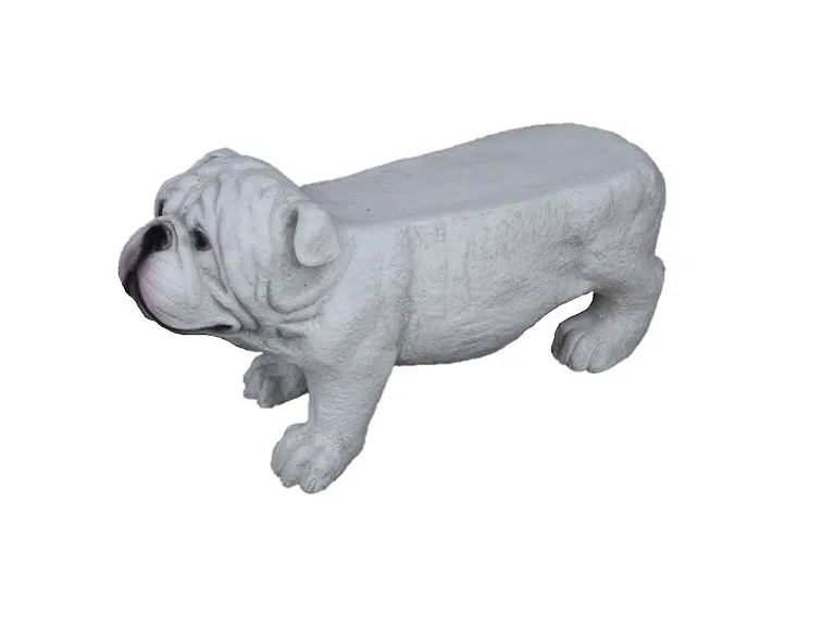 31" Cold Cast White Bulldog Bench