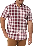 Amazon Essentials Men's Short-Sleeve Regular-Fit Stretch Poplin Shirt Shirt, -Red/White, Check, Small