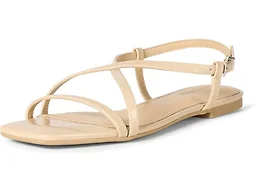 Amazon Essentials Women's Flat Strap Sandals with Memory Foam, Beige Patent, 7
