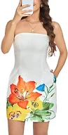 Womens Strapless Floral Mini Dress with Pockets Tube Hawaiian Short Dresses