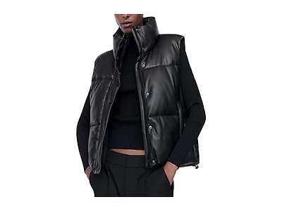 Mingzhu Women Faux Leather Puffer Vest Winter Vest