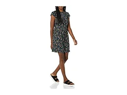 Amazon Essentials Women's Relaxed Fit Lightweight Georgette Flutter Sleeve Shift Dress Dress, -Black, Ditsy Floral, Medium