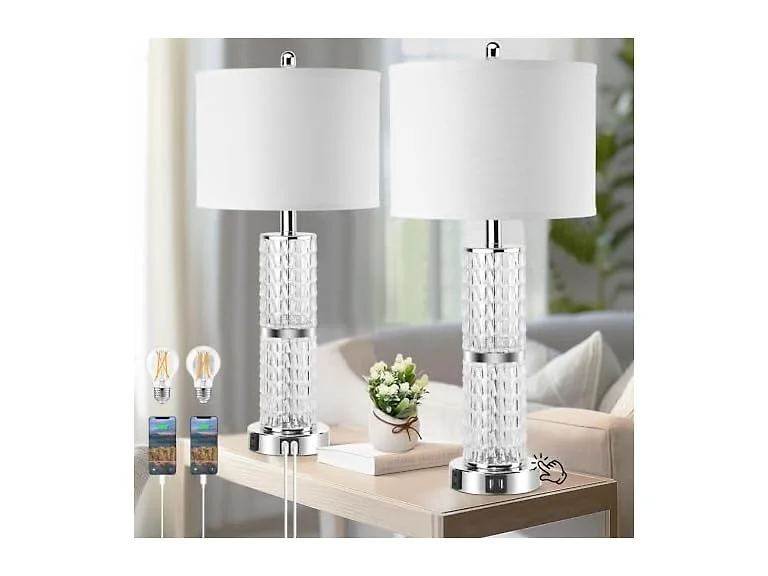 GoBright 3-Way Touch Control Crystal Table Lamps Set of 2