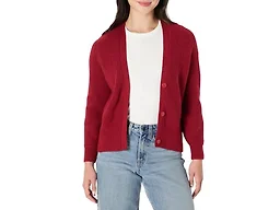 Amazon Essentials Women's Soft Touch Ribbed Blouson V-Neck Cardigan Sweater, Dark Red, XX-Large