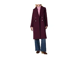 Amazon Essentials Women's Relaxed-Fit Double-Breasted Wool-Blend Longline Coat, Burgundy, Small