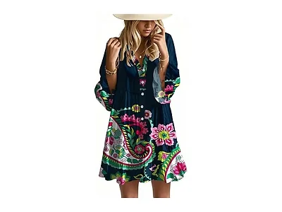 Opemiby Womens Flowy Boho Mini Dress