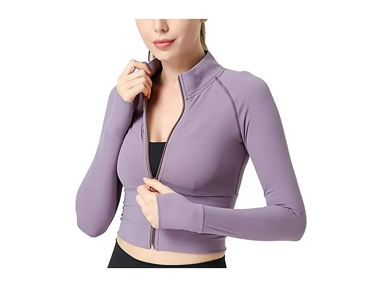 Seaur Women (S) Zipper Front Crop Shirt Gym Top