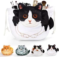 Openhahaha Drawstring Makeup Bag, Cat Makeup Bag, Travel Makeup Organizer, Cosmetic Pouch Bag, Cat Gift for Women, Lay Flat Makeup Bag Gifts for Cat Lovers
