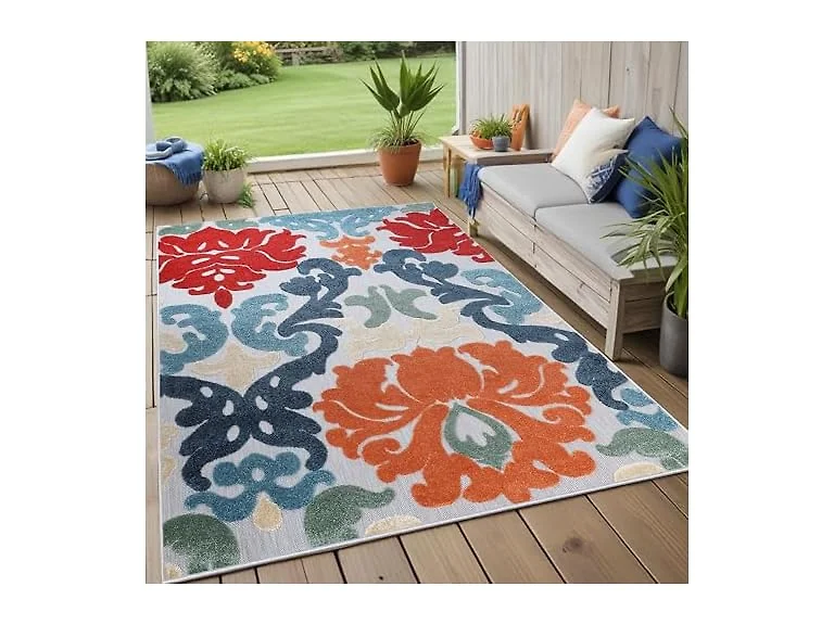 Superior Traditional Damask Indoor Outdoor Area Rug, Multicolor