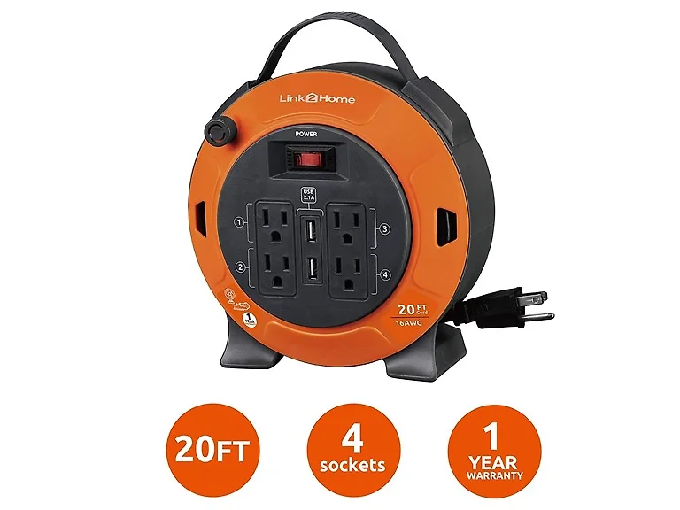 Link2Home 20' Extension Cord Reel with USB
