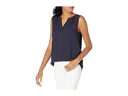 Amazon Essentials Women's Relaxed Fit Sleeveless V-Neck Woven Shirt, Navy, X-Small