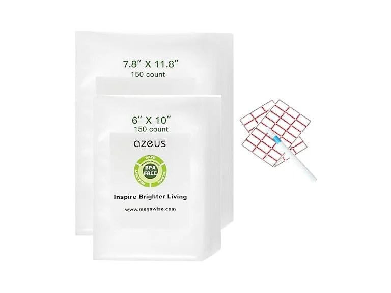 AZEUS Vacuum Sealer Bag Set with Labels & Marker, 300 Bags