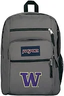 JanSport NCAA Officially Licensed Backpack, Washington Huskies, Big Student with Padded 15-Inch Laptop Sleeve, 2 Compartment Computer Bag with Bottle Pocket & Haul Handle, Book Rucksack, Graphite Grey