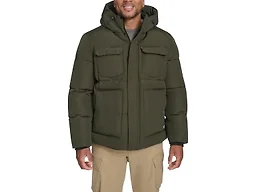 Levi's Men's 2-Chest Pocket Hooded Puffer, Olive, Large