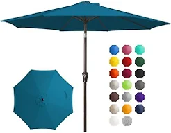 JEAREY 10FT Outdoor Patio Umbrella, Market Umbrella | Outdoor Table Umbrellas with 8 Sturdy， Tilt & Crank UV Protection Waterproof for Garden, Deck, Backyard, Pool