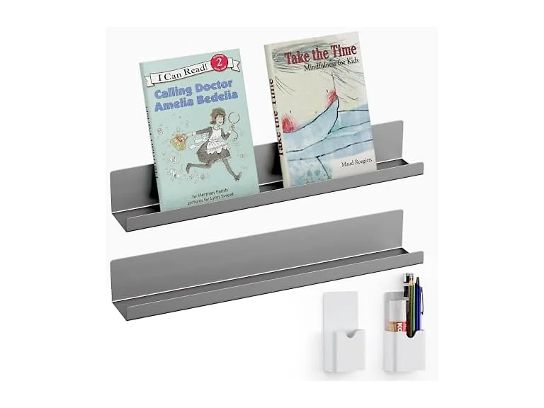 DTUQYX Magnetic Book Shelf for Whiteboard 2-Pack, Grey