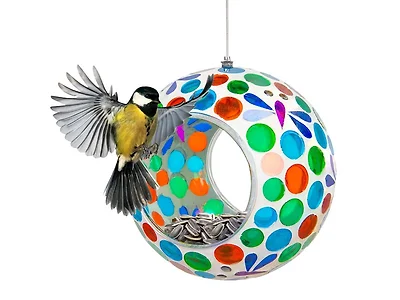 Sunnydaze 6" Mosaic Bird Feeder, Dragonfly Dreams