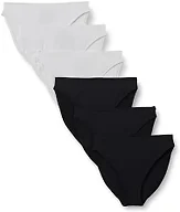 Amazon Essentials Women's Peached Microfiber High Waisted High Leg Panty, Pack of 6, Black / White, Small