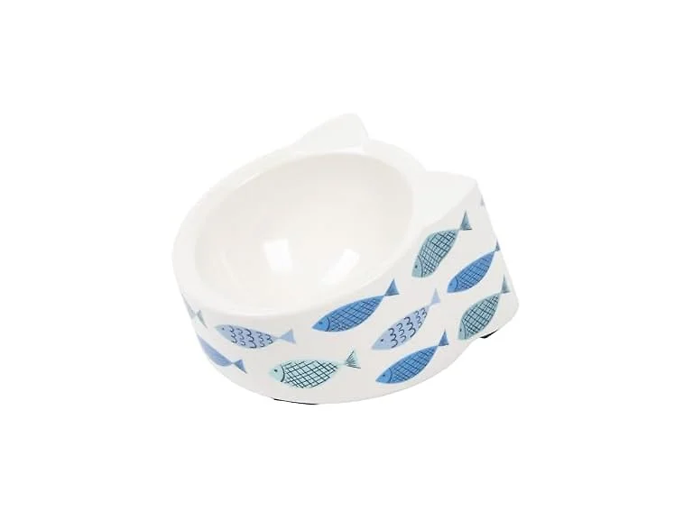 Kitty City Elevated Melamine Cat Bowl- Blue Fish