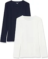 Amazon Essentials Women's Slim-Fit Long Sleeve Rib Knit Crew Neck Top, Pack of 2, Navy/White, Large
